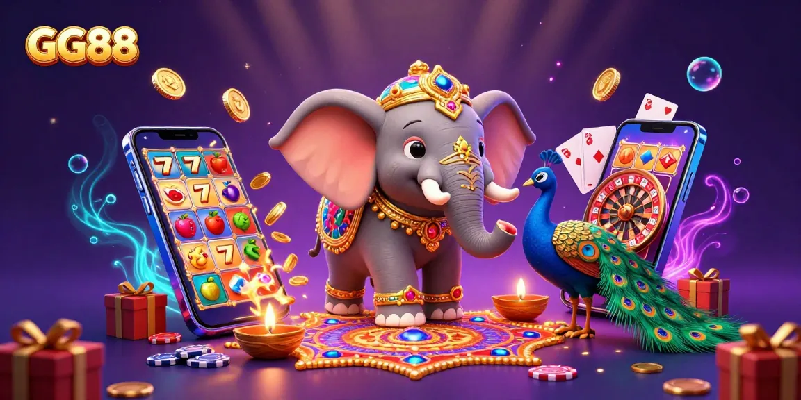 GG88's exciting gaming adventure showcases a colorful slot game, a vibrant peacock, and golden coins for thrilling wins.