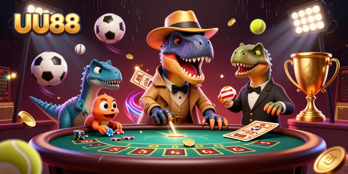 Engage in thrilling gameplay at UU88 as a velociraptor tries to outsmart a stegosaurus at blackjack.