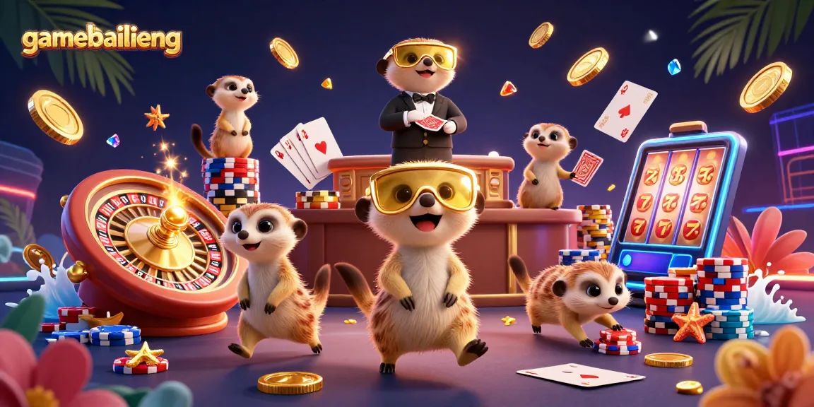 Experience dynamic gameplay at gamebailieng with a vibrant casino scene featuring animated meerkats.