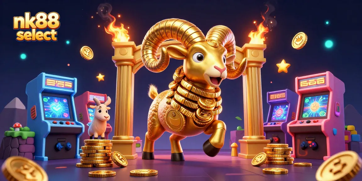 Experience thrilling action at nk88 select with a golden ram charging through a vibrant casino scene.