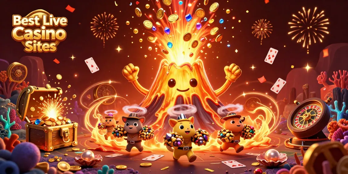 Experience the excitement of Best Live Casino Sites with vibrant 3D illustrations of live games and celebrations.