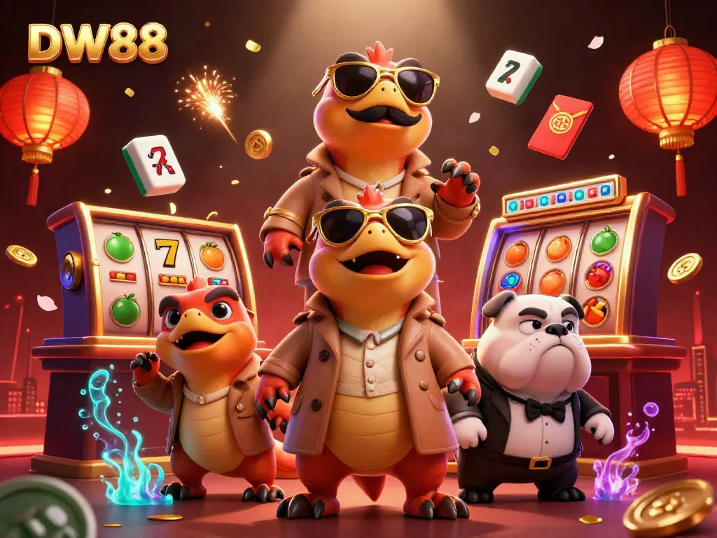 Experience the vibrant excitement of DW88 casino with 3D cartoon raptors trying to enter a VIP lounge.