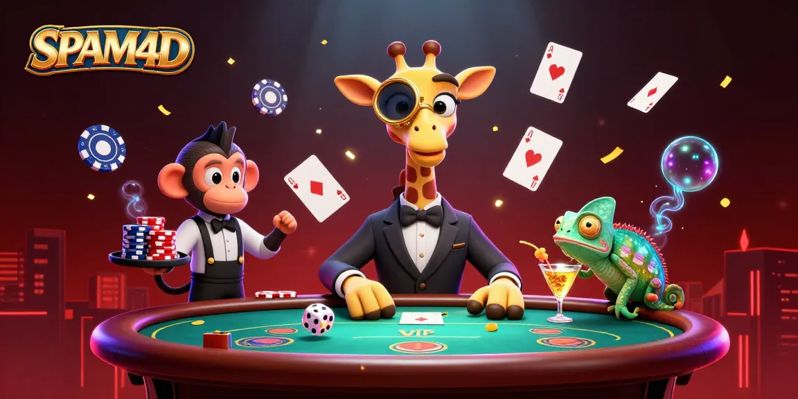 SPAM4D menghadirkan suasana penuh gaya dengan jerapah berkelas di meja poker.