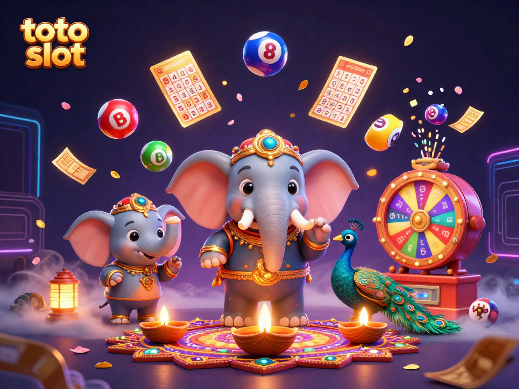 Taruhan toto slot yang menarik dengan elemen permainan kaya dan simbol keberuntungan.