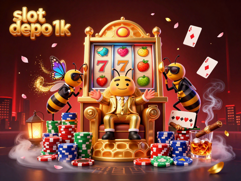 Experience the thrill of slot depo 1k with a vibrant slot machine illustration featuring engaging casino elements.