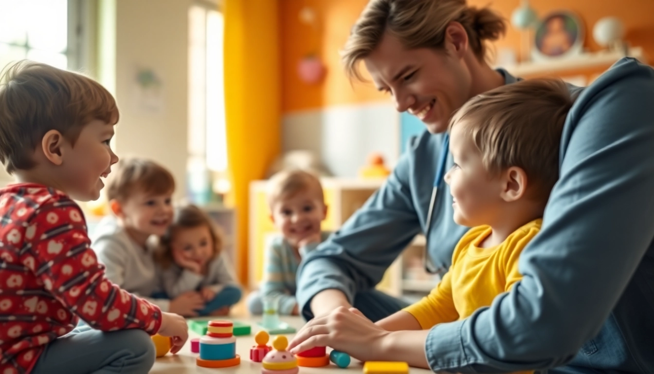 Engage children through early intervention ABA techniques with a focused therapist in a vibrant therapy room.