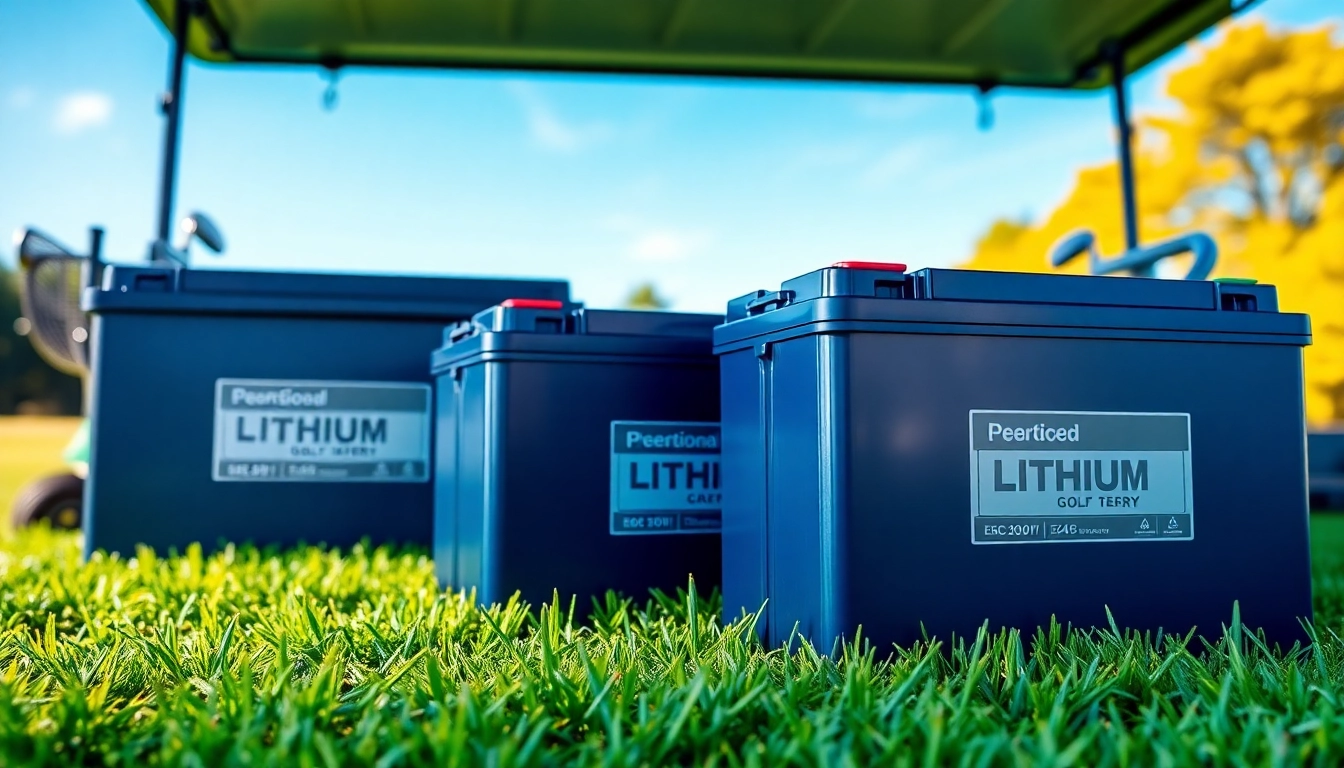 Showcase of lithium golf cart batteries demonstrating their advanced design and technology.