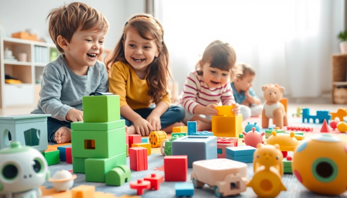 Children joyfully explore screen-free toys, encouraging creativity and play; visit the website for top picks.