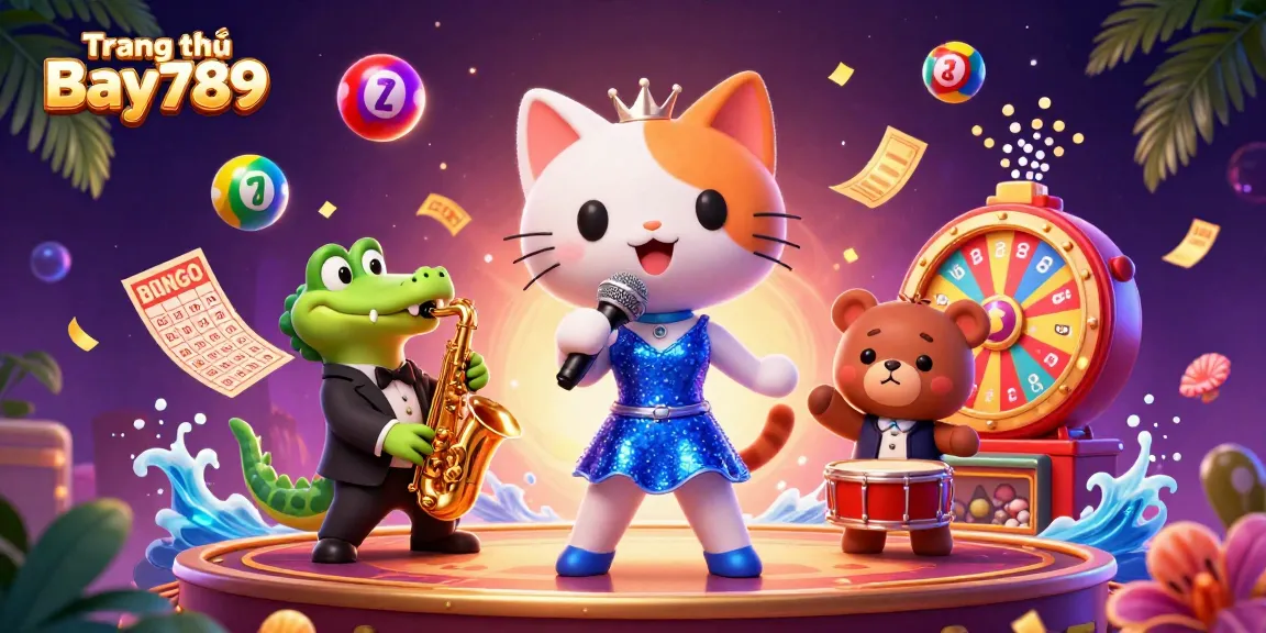 Experience thrilling gameplay at Trang chủ Bay789 with colorful lottery balls and energetic casino characters