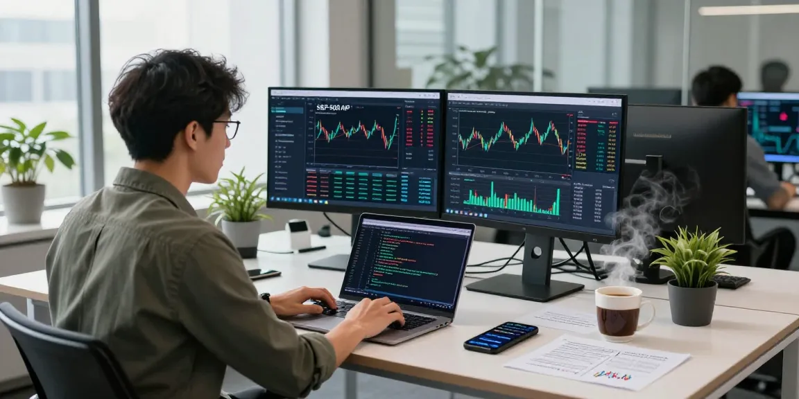 S&P 500 quote API displayed on financial data monitors in a modern trading workspace.