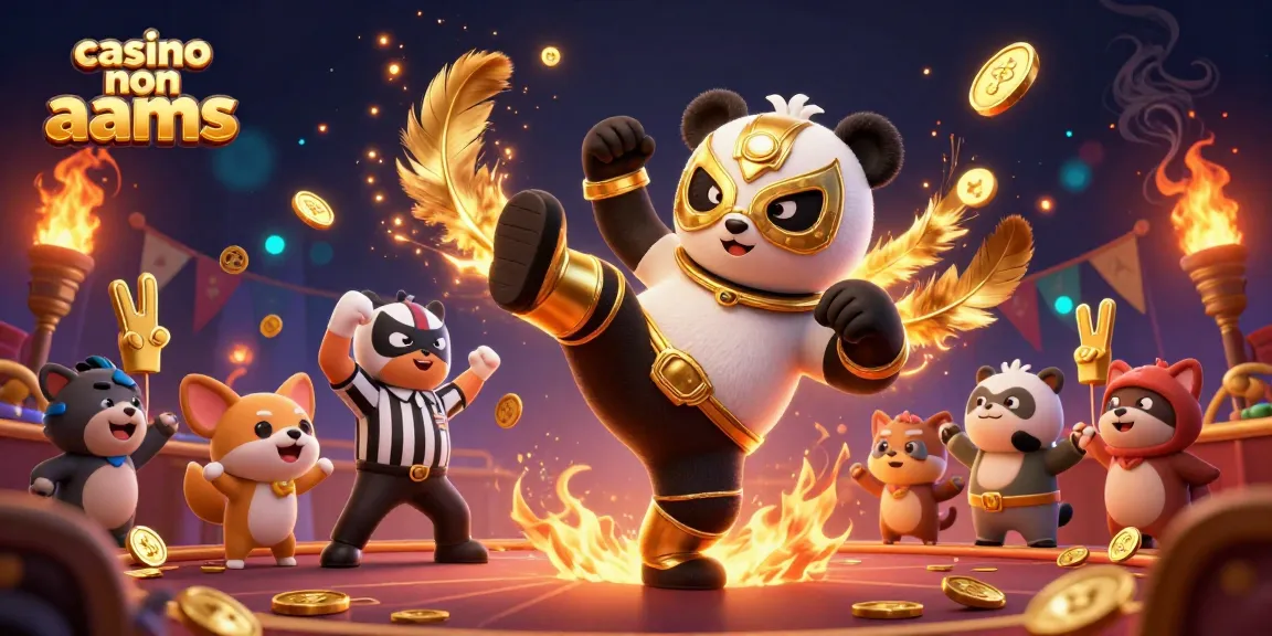 Il panda lottatore in maschera oro compie un calcio volo nel mondo del casino non AAMS.