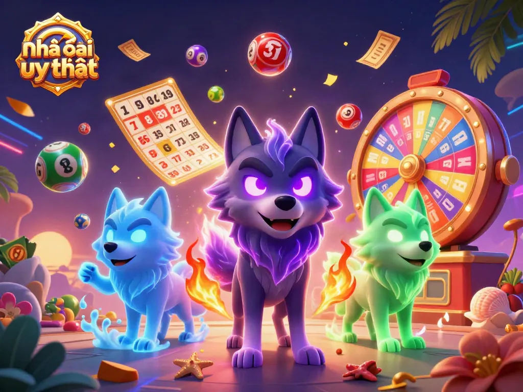 Experience dynamic gameplay at Nhà cái uy tín with vibrant casino elements and lively 3D illustrations.