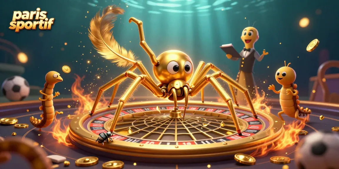Faites vos paris sportif sur l'illustration rousse d'une araignée dorée entourée d'éléments des jeux de pari.