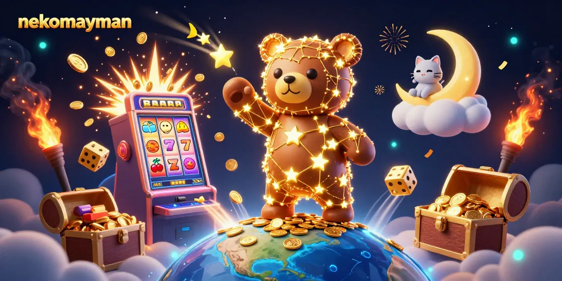 Neko May Mắn players enjoy thrilling jackpots with vivid visuals of golden stars and slot games.