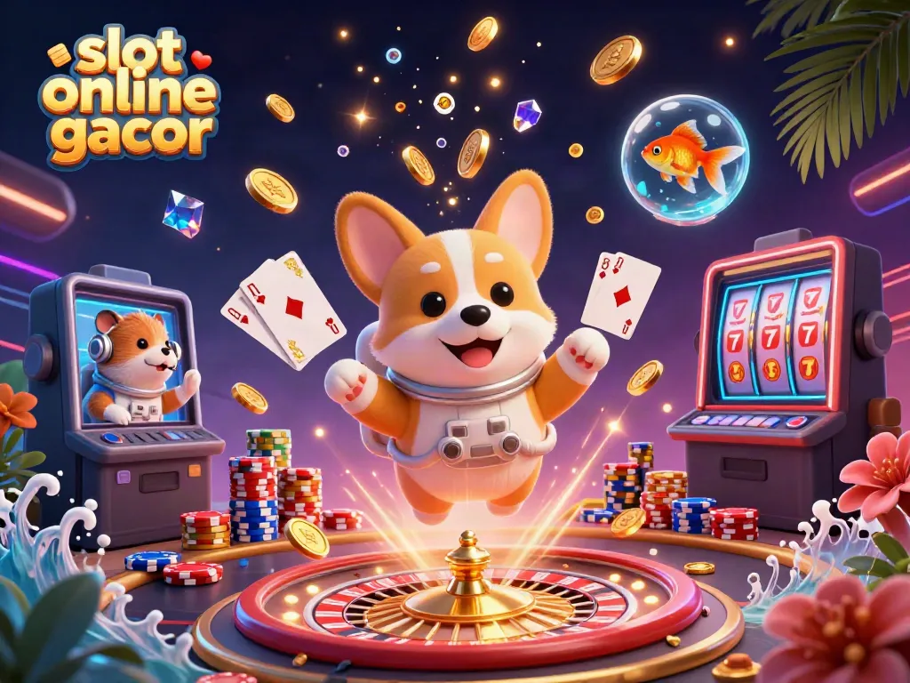 Engage with slot online gacor in an exciting cosmic casino scene filled with playful characters.