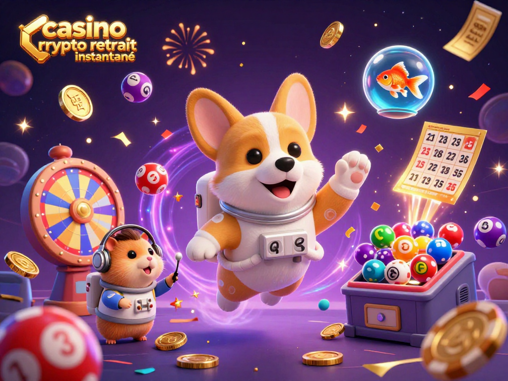 Retirez vos gains avec un casino crypto retrait instantané dans une scène ludique et colorée.