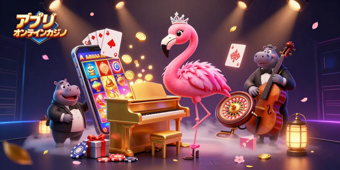 アプリオンラインカジノで色鮮やかなスロットゲームを楽しむシーンのイラスト