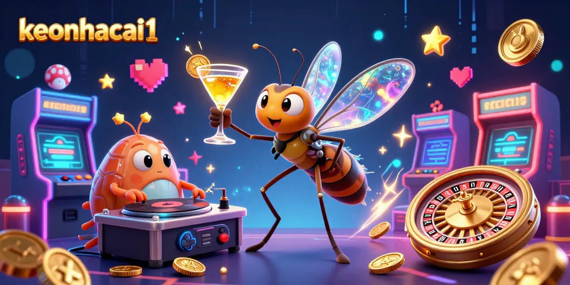 Engage with keonhacai1 through a vibrant illustration of a casino-themed scene featuring unique characters and dynamic gaming elements.