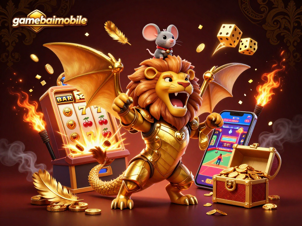 Engage with gamebaimobile's vibrant casino scene filled with golden treasures and explosive jackpots.