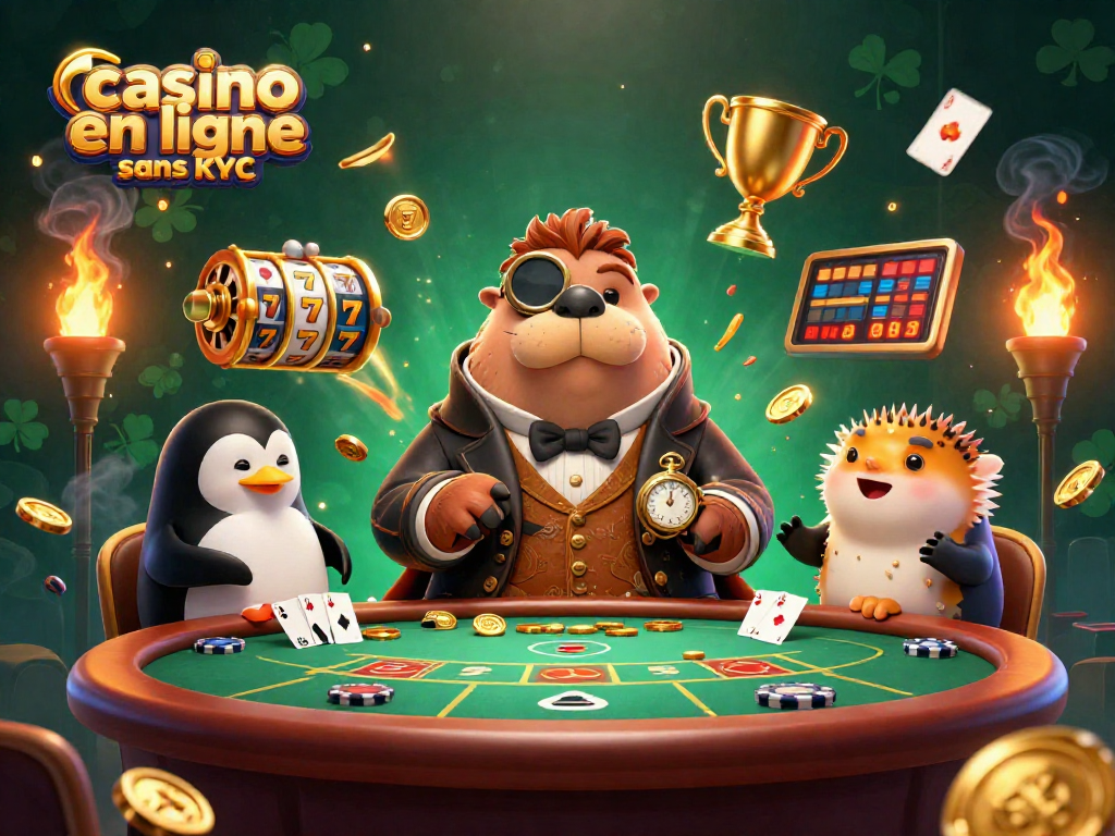Jouez au casino en ligne sans KYC avec des personnages amusants autour d'une table de poker