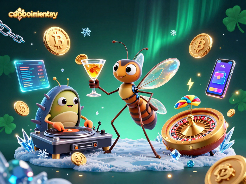 Play thrilling games in caoboimientay's vibrant 3D casino scene with a frozen mosquito mascot.