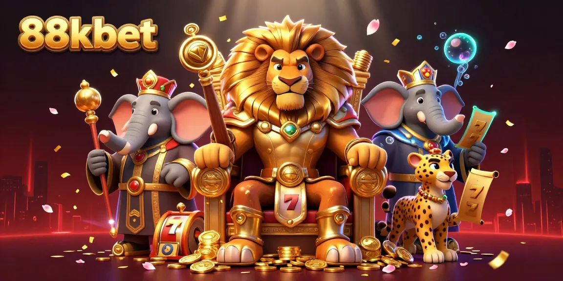 Play exciting slots and win big with 88kbet amidst a vibrant 3D casino scene.