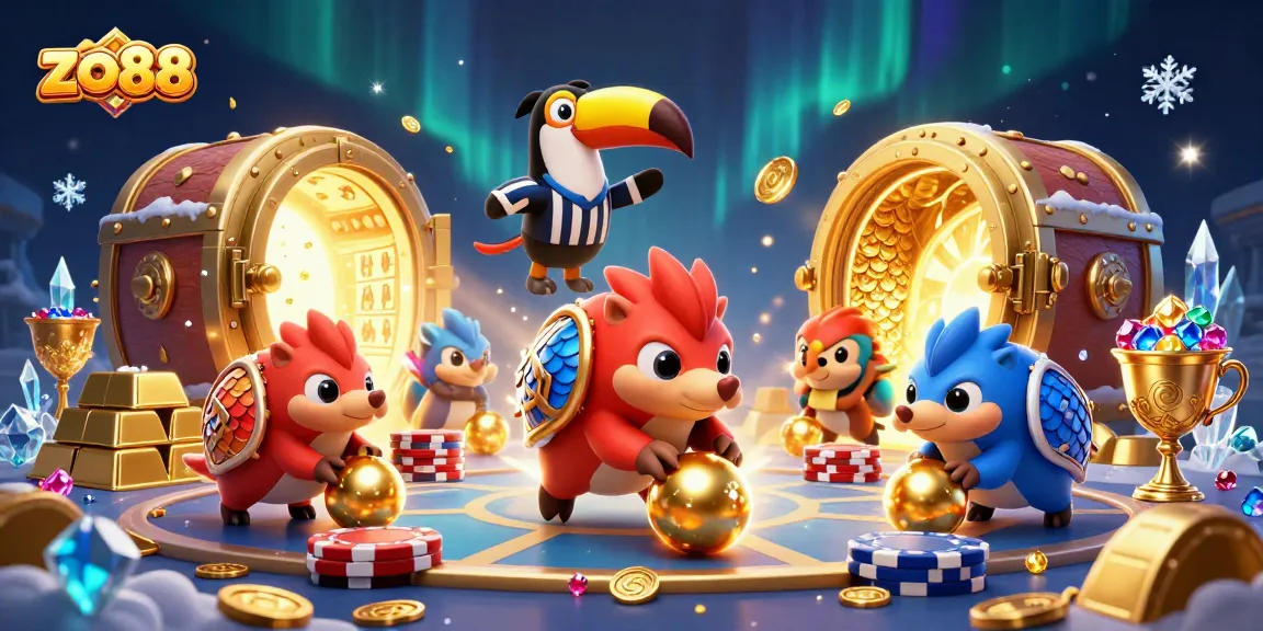 Engage in thrilling gameplay with zo88 as rival pangolins roll into golden balls surrounded by poker chips.