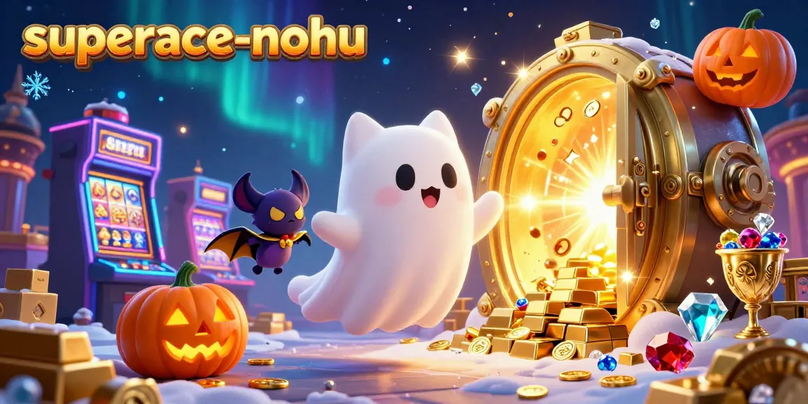 Engage with superace-nohu gameplay in a vibrant casino scene packed with glowing characters and treasures.