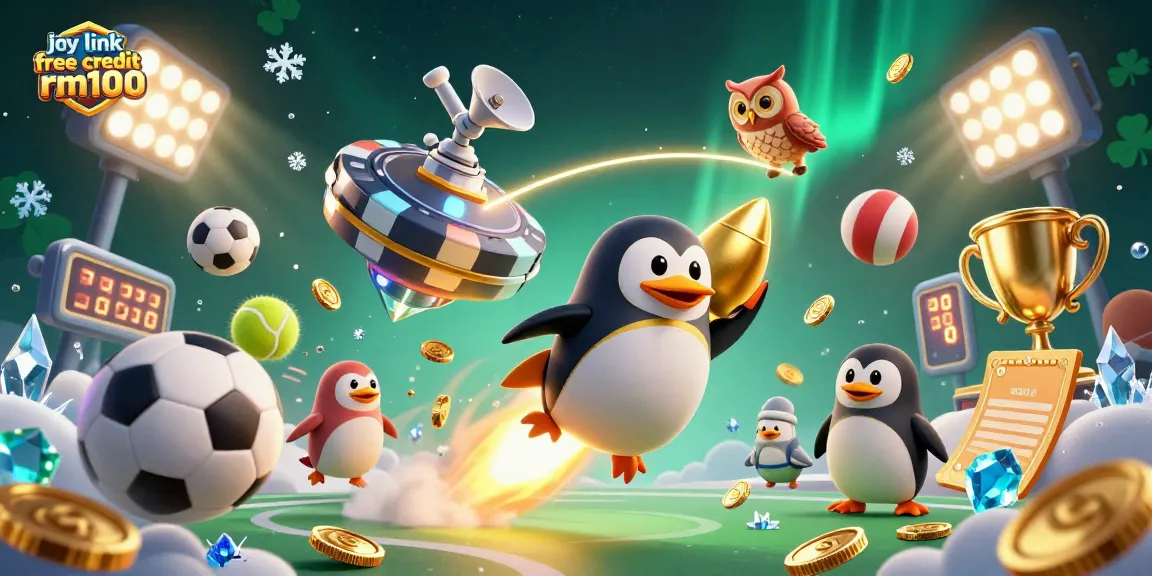 Win big with joy link free credit rm100 in a vibrant casino-themed 3D illustration.