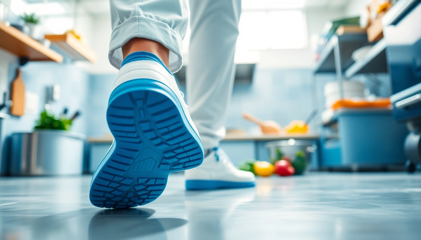 Chef using zoccoli antinfortunistici while preparing meals, showcasing safety and style in the kitchen.