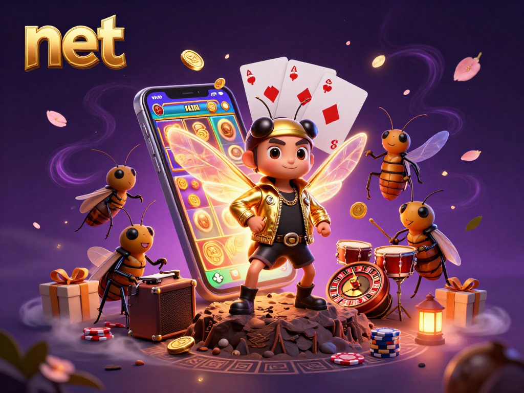 Experience the exciting net gaming action with vibrant 3D characters celebrating online casino games.