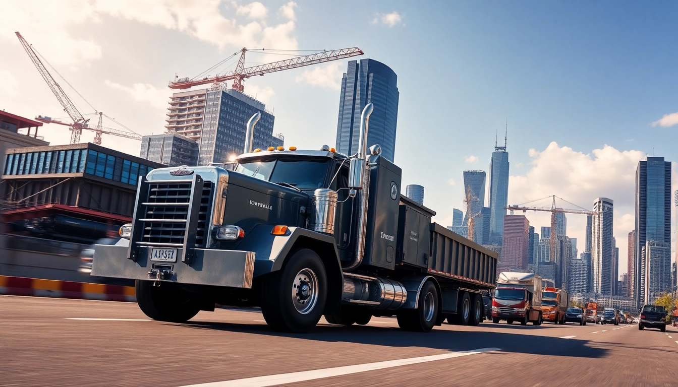 Hauling truck efficiently transporting goods through a dynamic urban landscape.