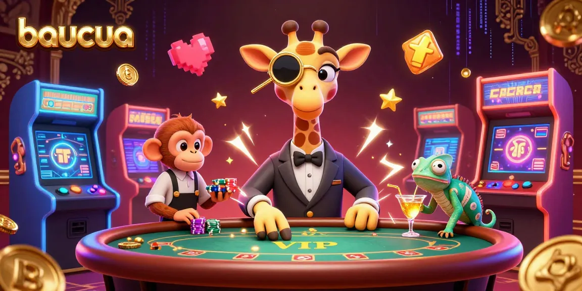 Experience the excitement of baucua through a vibrant 3D casino scene featuring charming characters.
