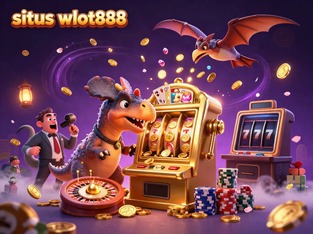 Slot jackpot di situs wslot888, paku dino dan manajer kasino, mengumpulkan koin emas.