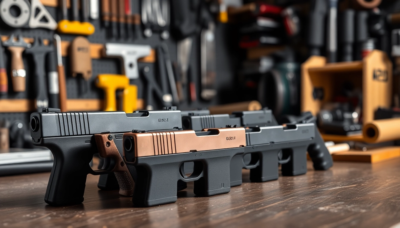 Showcasing high-quality glock 17 slides in a detailed workshop setting emphasizing craftsmanship.