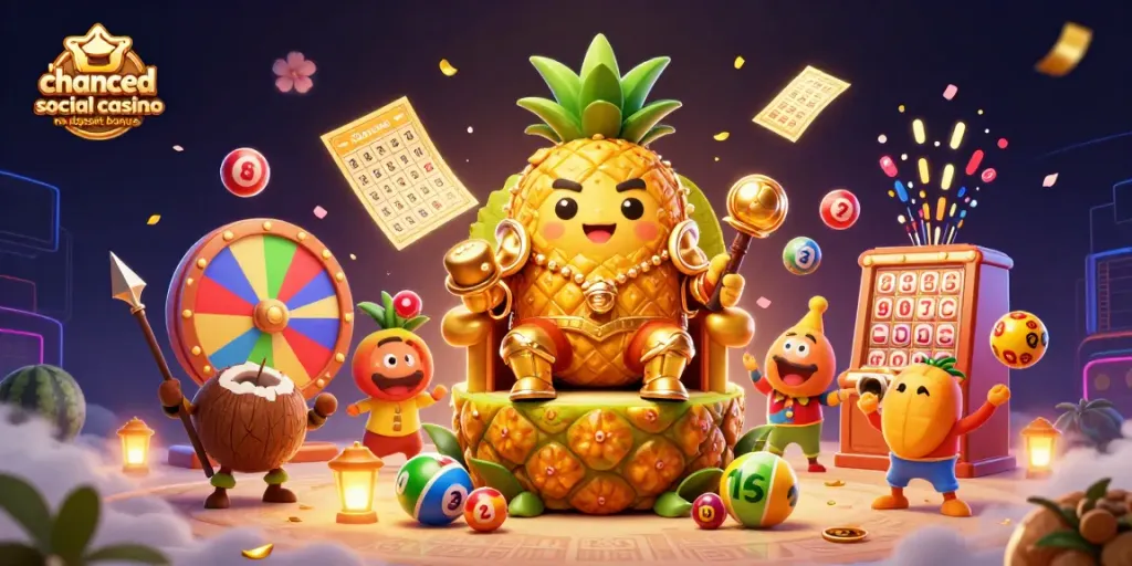 Experience the excitement of the chanced social casino no deposit bonus with a vibrant 3D scene.
